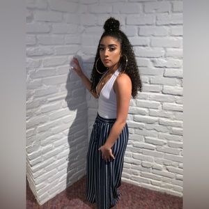 High Rise Blue and White Striped Bell Bottoms